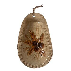 Vintage Studio Pottery Hanging Wall Pocket Oak Leaf Acorn Design Rustic Signed